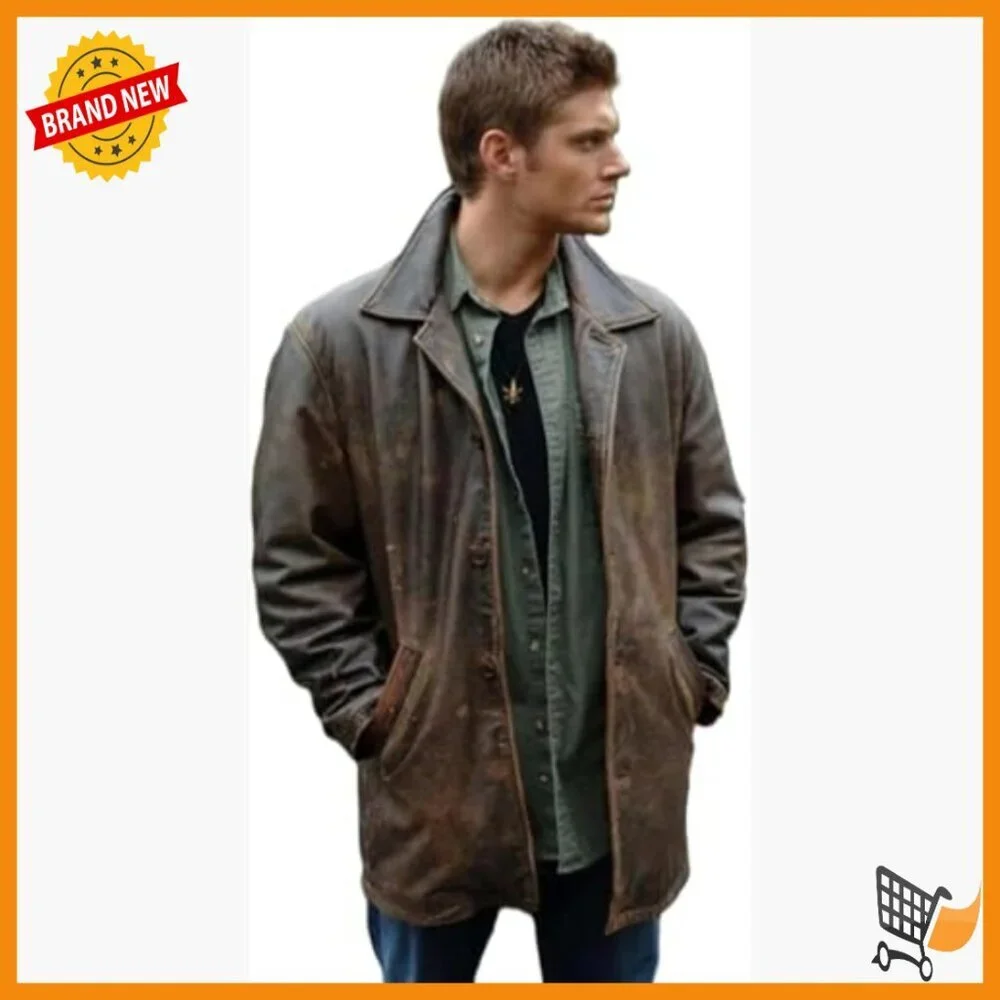 Men's Genuine Leather Trench Coat 3/4 Length Distressed Vintage Style